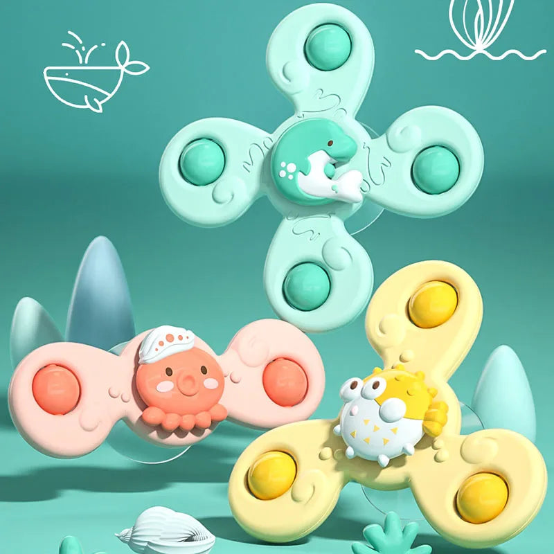 Montessoris Baby Spin Top Bath Toys For Boy Children Bathing Sucker Spinner Suction Cup Toy For Kids 2To4 Years Rattles Teether ALPENZO
