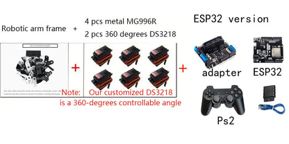 360 Degrees 6 DOF Robot Metal Alloy Mechanical Arm Claw Kit MG996R for Arduino Robotics Kit Educational Ps2 Programmable Toys ALPENZO