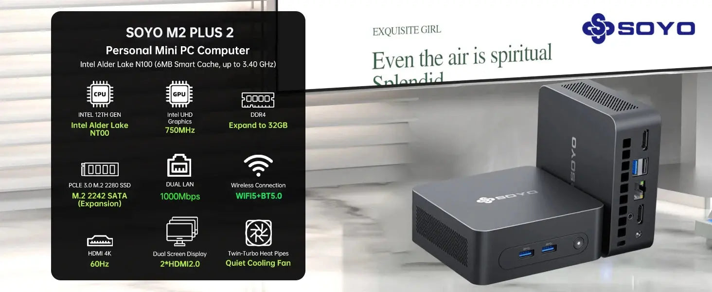 SOYO M2 PLUS 2  Mini PC Intel Alder Lake N100 Windows 11 Pro MiniPC 16GB DDR4  512GB PCIe M.2 SSD WiFi 5 BT5.0 Desktop Computer - ALPENZO