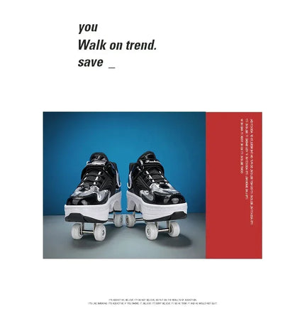 NEW children's sports roller skates deformation shoes 4 four-wheeled roller skates adult runaway shoes student deformation wheel
