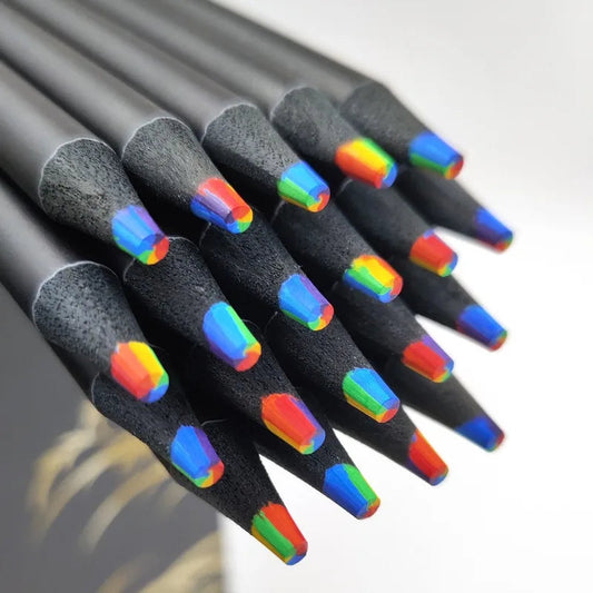 10/20PCS  7-color kawaii black wood rainbow core colored pencil gel pen wooden pencil art supplies stationery school supplies ALPENZO