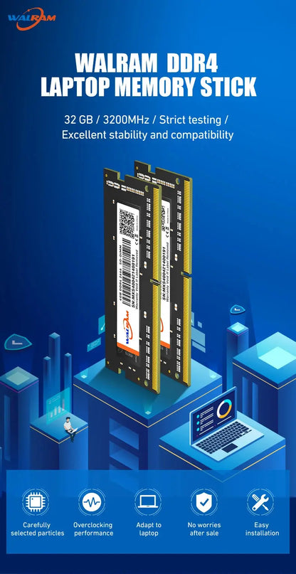 WALRAM 2PCS DDR4 8GB Ram Memoria DDR3 1600MHz 2666MHZ 3200MHZ Sodimm Notebook Memory DDR3L 4GB 2666 1600 1.35V 1.2V Latpop Ram - ALPENZO