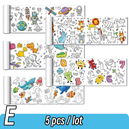 0.9/3M Space Food Animal Canvas Children's Drawing Roll DIY Coloring Paper Roll Color Filling Graffiti Paper-cut Painting School ALPENZO