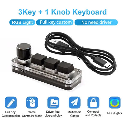 Macropad Macro Mechanical Keyboard RGB Mini Gaming Custom Programming Knob Keypads Red Switch 3 Keys For Photoshop - ALPENZO