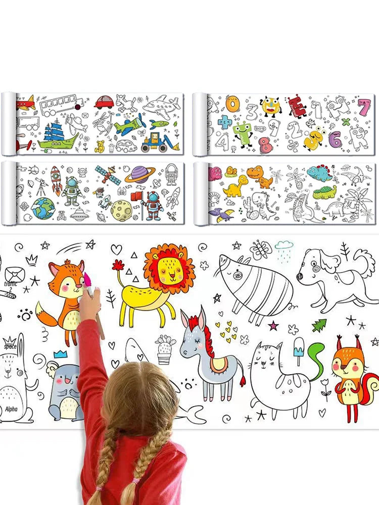 0.9/3M Space Food Animal Canvas Children's Drawing Roll DIY Coloring Paper Roll Color Filling Graffiti Paper-cut Painting School ALPENZO