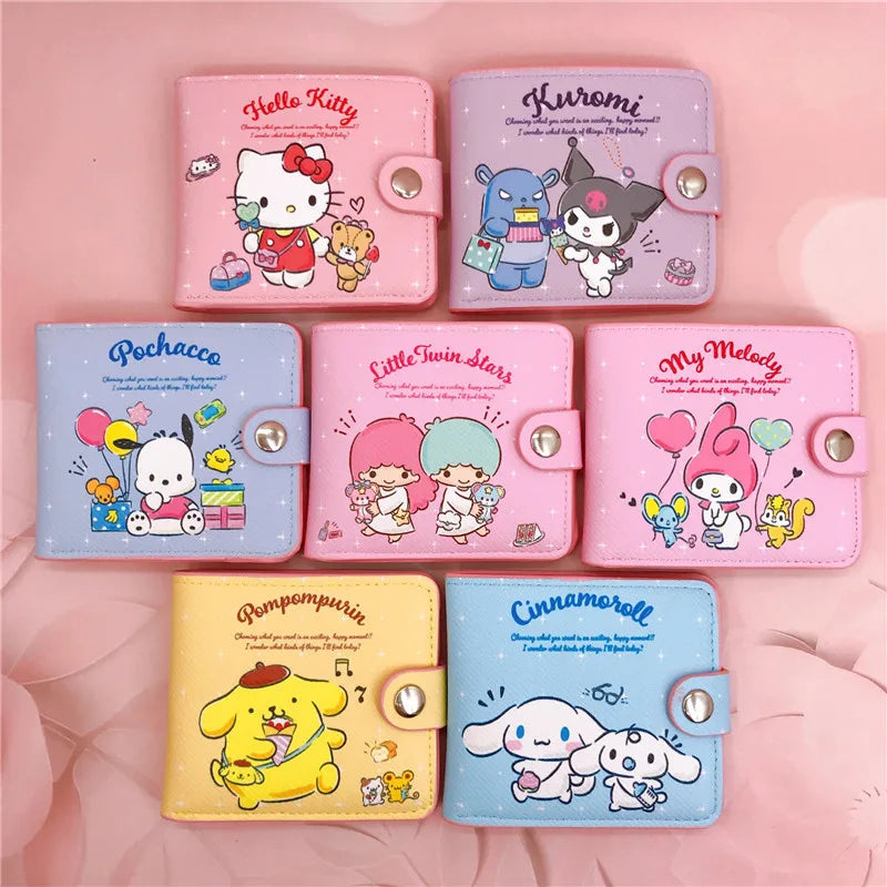 Kawaii Sanrio Pu Casual Money Bag Hello Kitty Cinnamoroll My Melody Kuromi Coin Purse Card Holder Wallet With Buttons ALPENZO