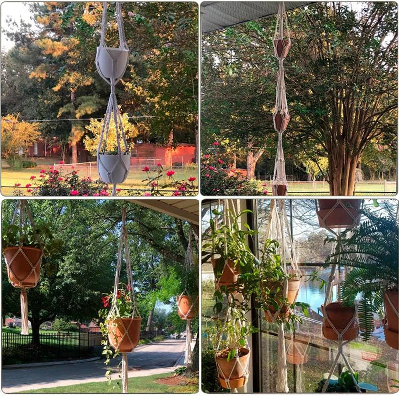 Hanging Plant Handmade Macrame Plant Hanger Flower Pot Planter Hanger Wall Decor Courtyard Garden Hanging Planter Hanging Basket - ALPENZO