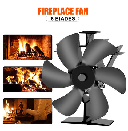 Heat Powered Stove Fan Eco Quiet Black 6 Blades Log Wood Burner Fireplace Fan Winter Warmer Home Efficient Heat Distribution - ALPENZO