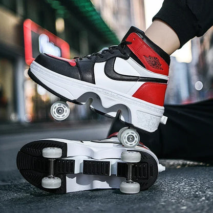 NEW children's sports roller skates deformation shoes 4 four-wheeled roller skates adult runaway shoes student deformation wheel