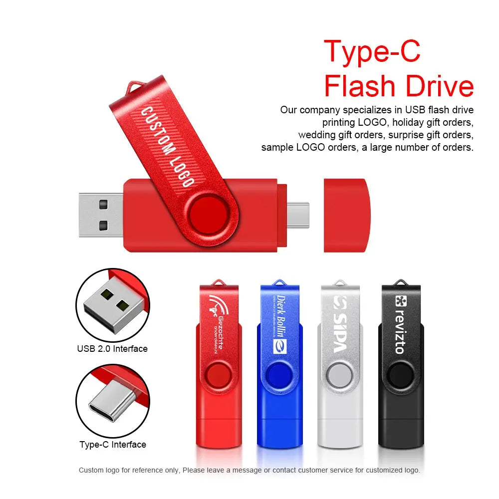 Metal USB Flash Drive 128GB 64GB 32GB High Speed 16GB 8GB Pen Drive Smart Phone  OTG  2 IN 1 Memoria Usb Stick Type C Usb 2.0 - ALPENZO