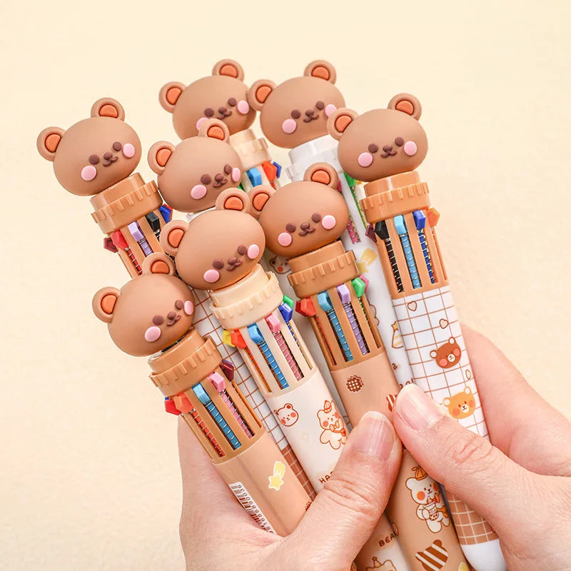 10 Colors Ballpoint Pen Cartoon Bear 0.5mm Colorful Ink Gel Pens Silicone Kawaii Pens School Office Supplies Korean Stationery ALPENZO