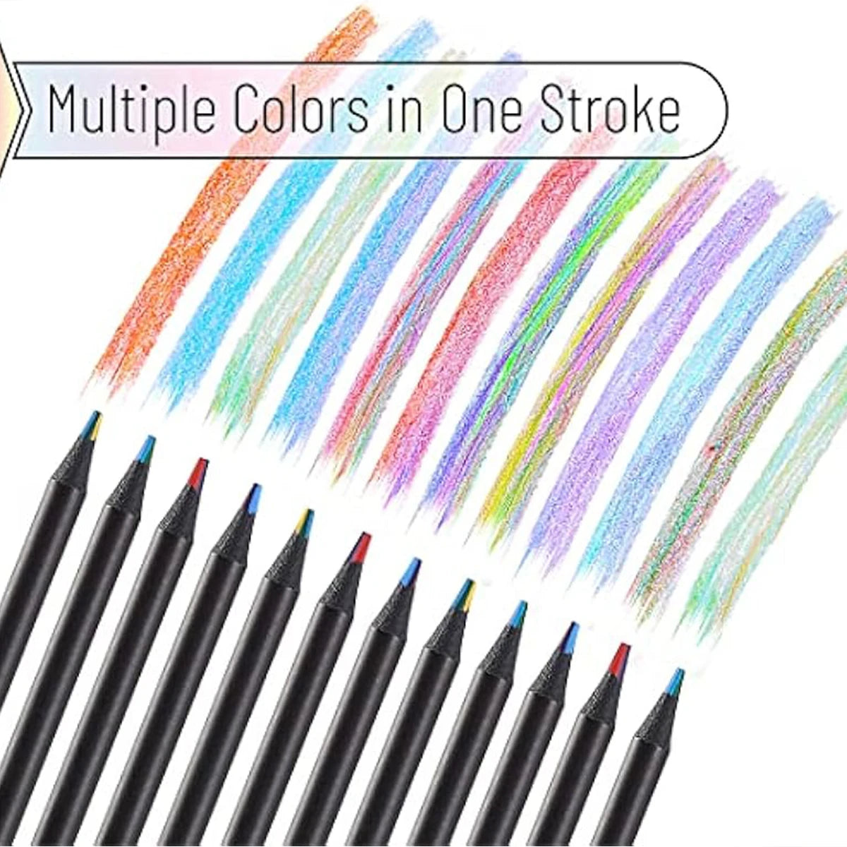 10 Pcs Colored Black Wood Pencils, 7 in 1 Rainbow Drawing Pencil. for Sketching, Doodling, Coloring, Painting ALPENZO