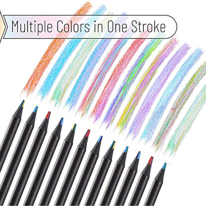 10 Pcs Colored Black Wood Pencils, 7 in 1 Rainbow Drawing Pencil. for Sketching, Doodling, Coloring, Painting ALPENZO