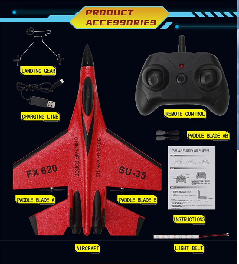 RC Foam Aircraft SU-35 Plane 2.4G Radio Control Glider Remote Control Fighter Plane Glider Airplane Foam Boys Toys for Children ALPENZO