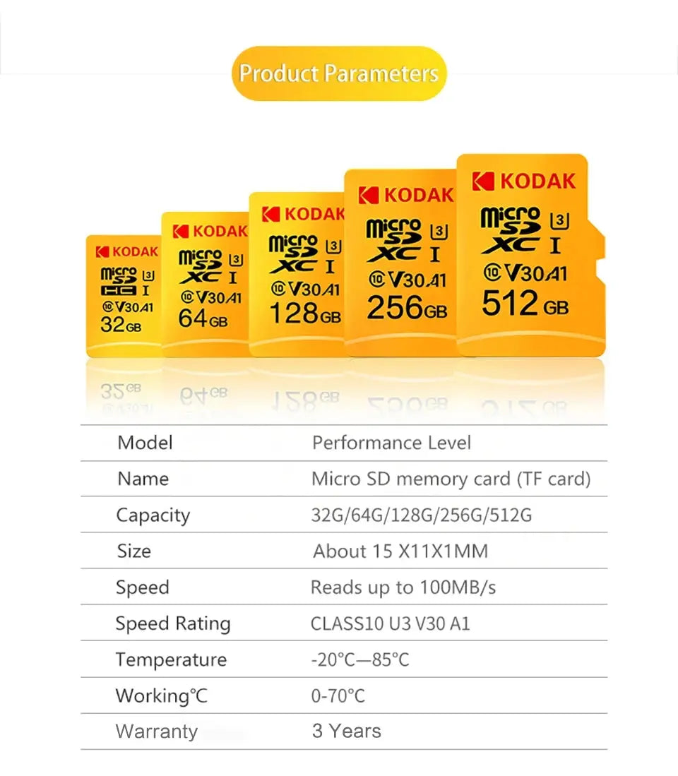KODAK Micro SD Card Driving Recorder 64GB Memory Card For Mobile Phone PC Earphone Speaker HD Camera - ALPENZO