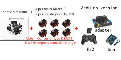 360 Degrees 6 DOF Robot Metal Alloy Mechanical Arm Claw Kit MG996R for Arduino Robotics Kit Educational Ps2 Programmable Toys ALPENZO