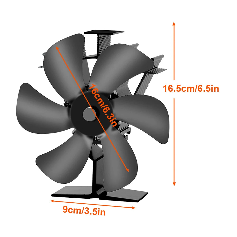 Heat Powered Stove Fan Eco Quiet Black 6 Blades Log Wood Burner Fireplace Fan Winter Warmer Home Efficient Heat Distribution - ALPENZO