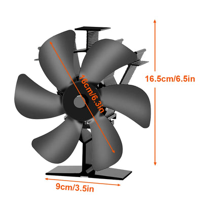 Heat Powered Stove Fan Eco Quiet Black 6 Blades Log Wood Burner Fireplace Fan Winter Warmer Home Efficient Heat Distribution - ALPENZO
