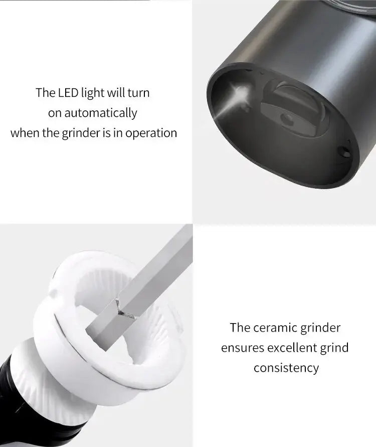 Rechargeable USB Electric Automatic Salt and Pepper Grinder Set Gravity Spice Mill Adjustable Spices Grinder Kitchen Tools - ALPENZO
