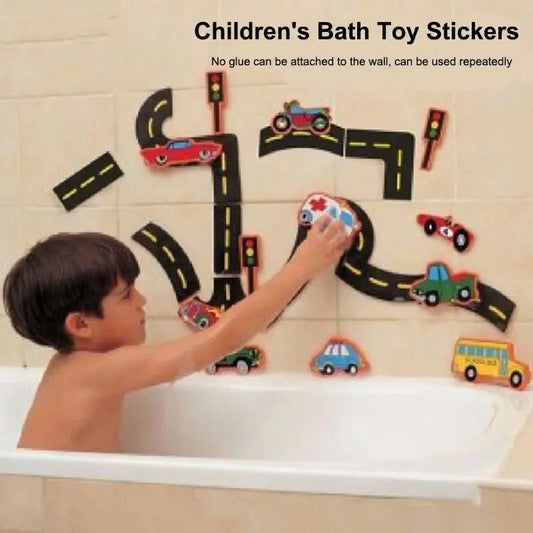 23 Pieces Bath Water Toy Sticky Wall City Traffic Car Road Rail Puzzle Vinyl 0-3Y 3-6Y 6-12Y 12+y 14+Y Bath Features ALPENZO