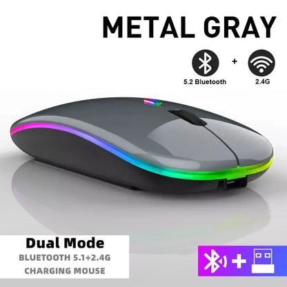 Tablet Phone Computer Bluetooth Wireless Mouse Rechargeable RGB Backlight Mice for iPad PC Laptop Tablet Phone 2.4GHz USB Mouse - ALPENZO