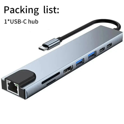 Usb 8 In 1 Type C 3 1 To 4k HdTV Hub Adapter With Sd Tf Rj45 Card Reader Pd Fast Charge For Macbook Notebook Computer - ALPENZO