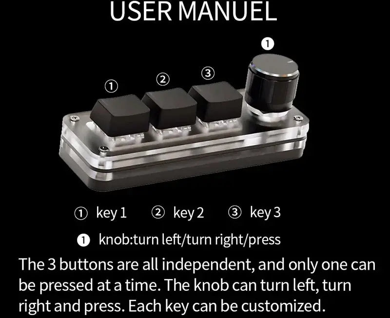 Macropad Macro Mechanical Keyboard RGB Mini Gaming Custom Programming Knob Keypads Red Switch 3 Keys For Photoshop - ALPENZO