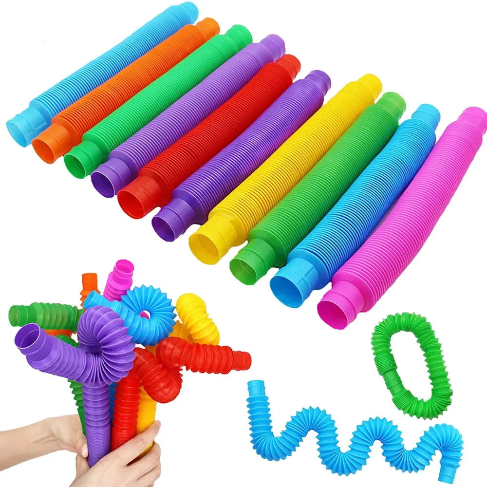 8PCS Colorful Telescopic Tube Pop Tube Stretching Tube Corrugated Tube Children Adult Stress Relief Toy Educational Folding Toys ALPENZO