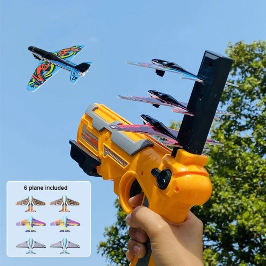 HOT！Airplane Launcher Bubble Catapult With 6 Small Plane Toy Funny Airplane Toys for Kids plane Catapult Gun Shooting Game Gift ALPENZO