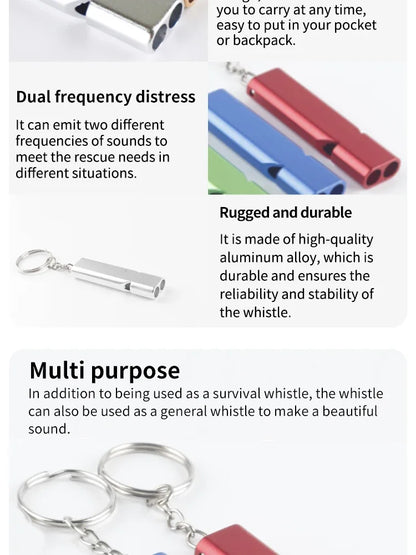 Flat Aluminum Alloy Dual Frequency Survival Whistle Double Tube Outdoor Survival Survival Whistle Equipment Equipped EDC Tool