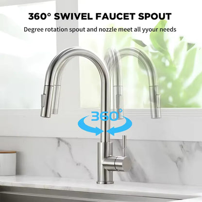Hot and Cold Mixed Kitchen Faucet, Stainless Steel Faucet, Kitchen Sink Faucet, Pull-out Kitchen Faucet, Single Hole Faucet - ALPENZO