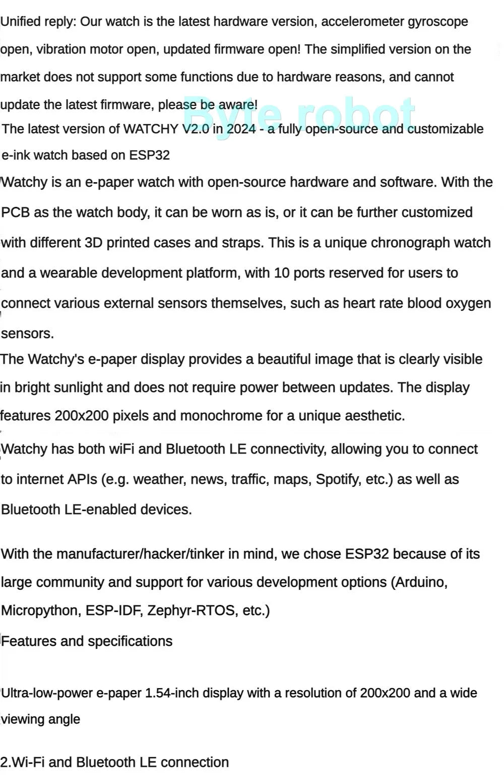 ESP32 Open Source Watchy V2.0 Gift E-ink Display Smart Watch For Arduino Robot DIY Kit Connect With Bluetooth And Wifi Robot Kit ALPENZO