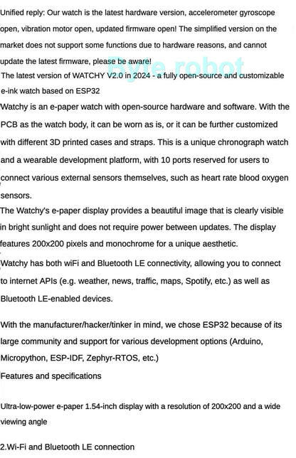 ESP32 Open Source Watchy V2.0 Gift E-ink Display Smart Watch For Arduino Robot DIY Kit Connect With Bluetooth And Wifi Robot Kit ALPENZO