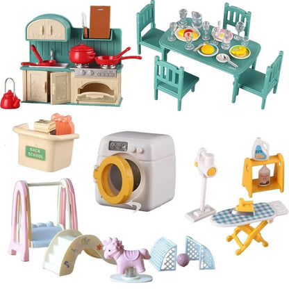 1:12 Miniature Furniture Forest Family Kitchen Toy Dining Table Dollhouse Accessories Bathroom Pretend Play For Girl Gifts Toys ALPENZO