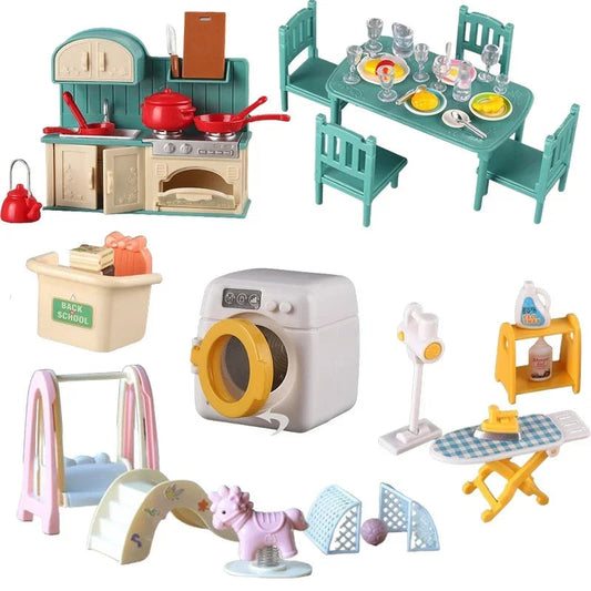 1:12 Miniature Furniture Forest Family Kitchen Toy Dining Table Dollhouse Accessories Bathroom Pretend Play For Girl Gifts Toys ALPENZO