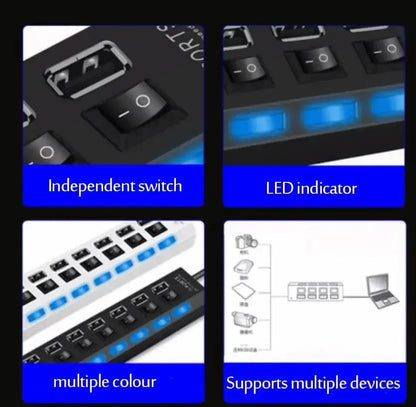 High Speed Usb Hub 2.0 Adapter Expander Multi Usb Splitter Multiple Extender Led Switch Lamp For Pc Laptop 4 Ports 7 Ports - ALPENZO