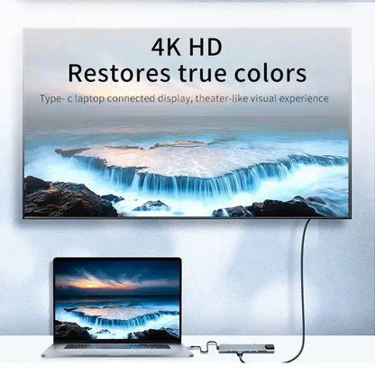Usb 8 In 1 Type C 3 1 To 4k HdTV Hub Adapter With Sd Tf Rj45 Card Reader Pd Fast Charge For Macbook Notebook Computer - ALPENZO