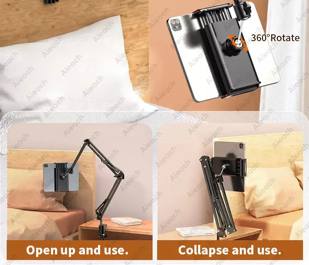 Tablet Holder for Bed with Long Metal Arm iPad Stand Tablet Bracket 360° Rotating Bed Phone Mount for 4.5~12.9 inch Phone Tablet - ALPENZO
