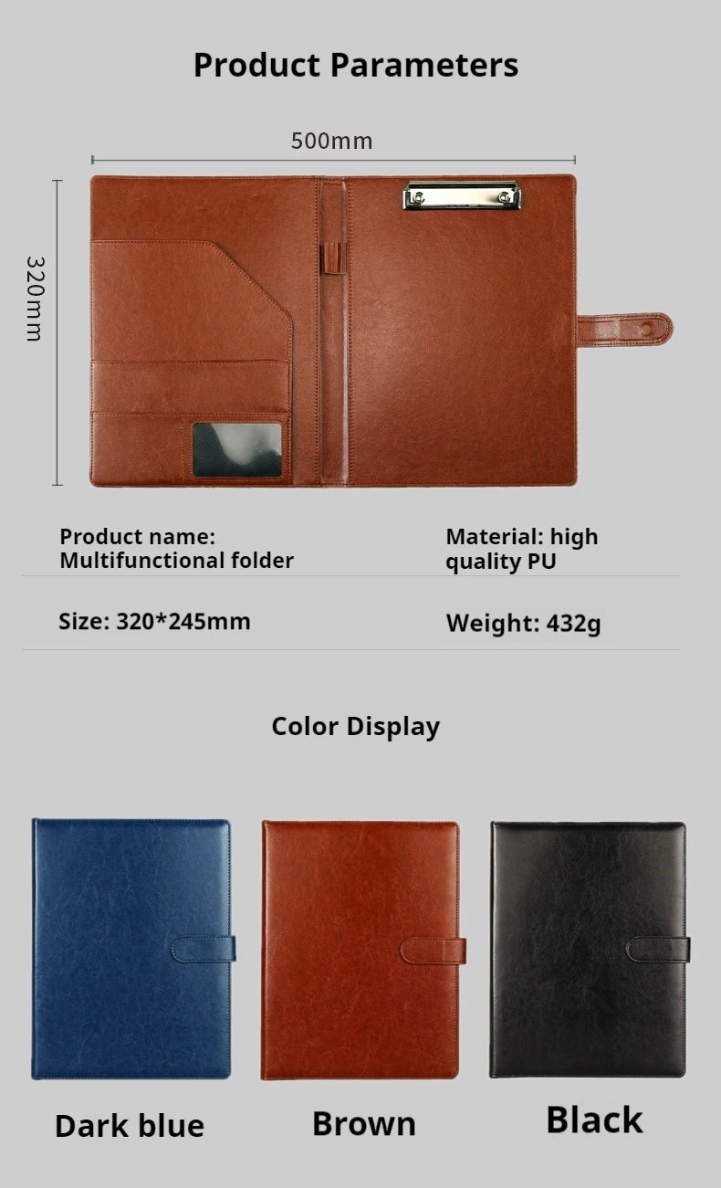 Multifunctional A4 Conference Folder Business Stationery Folder Leather Contract File Folders ALPENZO