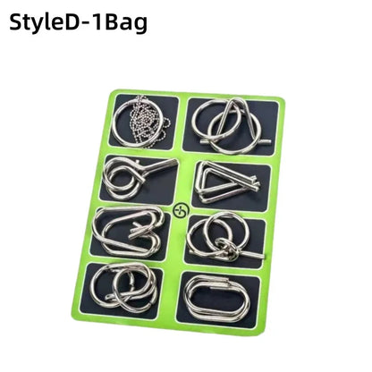 8Pcs/Set Metal Montessori Puzzle Wire IQ Mind Brain Teaser Puzzles Children Adults Interactive Game Reliever Educational Toys ALPENZO