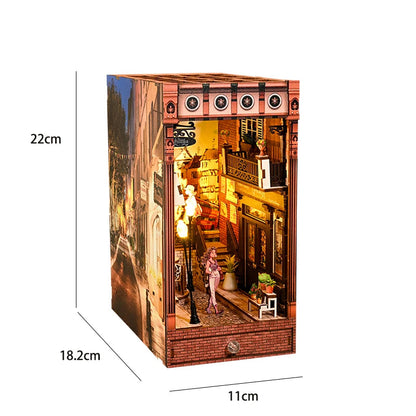 DIY Book Nook Kit Bookend Kit Wooden Doll House Bookshelf Insert Decor With Warm Light 3D Puzzle Assembly Building Model Gifts ALPENZO