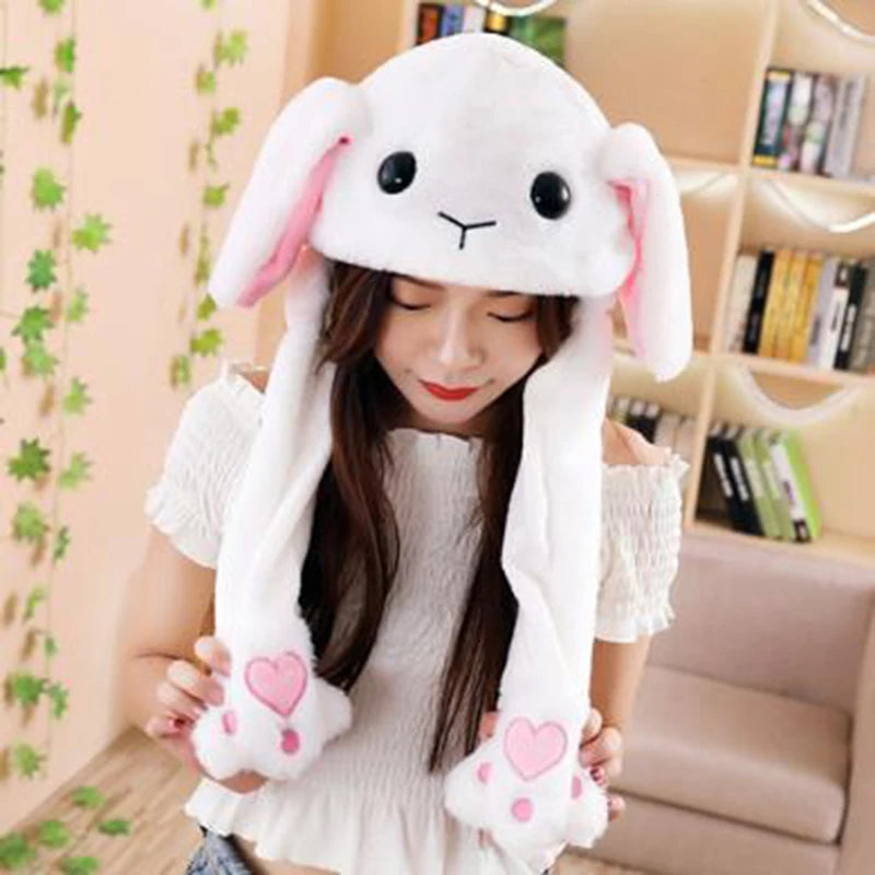 Cartoon Bunny Ear Move Hat Jumping up Toys Rabbit Girls Animal Plush Costume Cosplay Cap Kids Party for Adult Funny Anime Hat ALPENZO