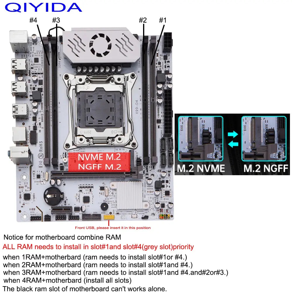 QIYIDA X99 motherboard D4 LGA 2011 3 with M.2 slot Support X99 C612chip DDR4 Memory SATA3.0 USB3.0 PCI16X - ALPENZO