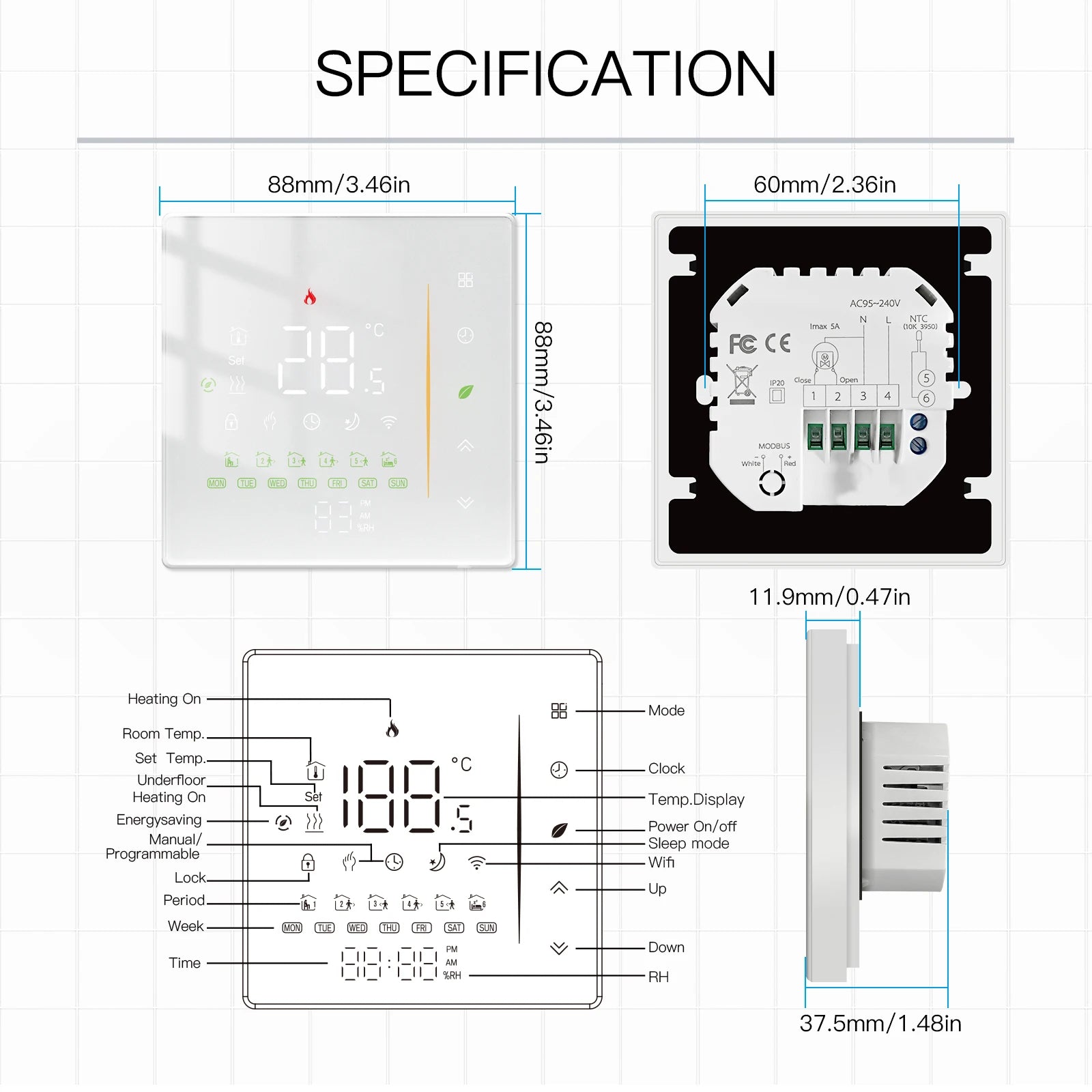 Moes Zigbee Thermostat Room Temperature Controller of Water/Electric Floor Heating Gas Boiler Humidity Tuya Work with Alex 5A16A - ALPENZO