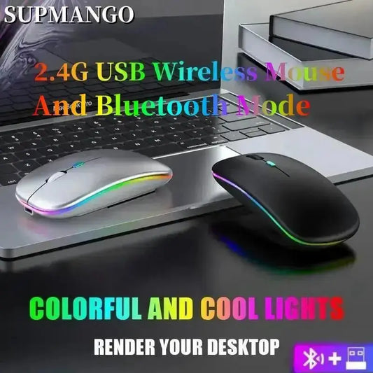 Wireless Mouse Rechargeable Silent LED Backlit Mice PC Laptop Computer Mous 2.4Ghz Receiver Bluetooth Dual Mode Optical Mice - ALPENZO