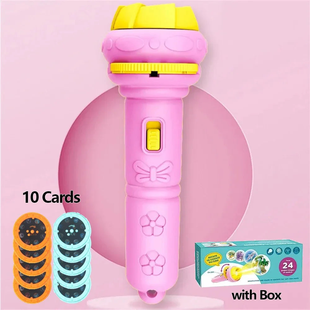 10 Cards Cartoon Projection Flashlight 80 Patterns Creative Children Flashlight Toy Projector Baby Toys Bedtime Story Book Toy ALPENZO