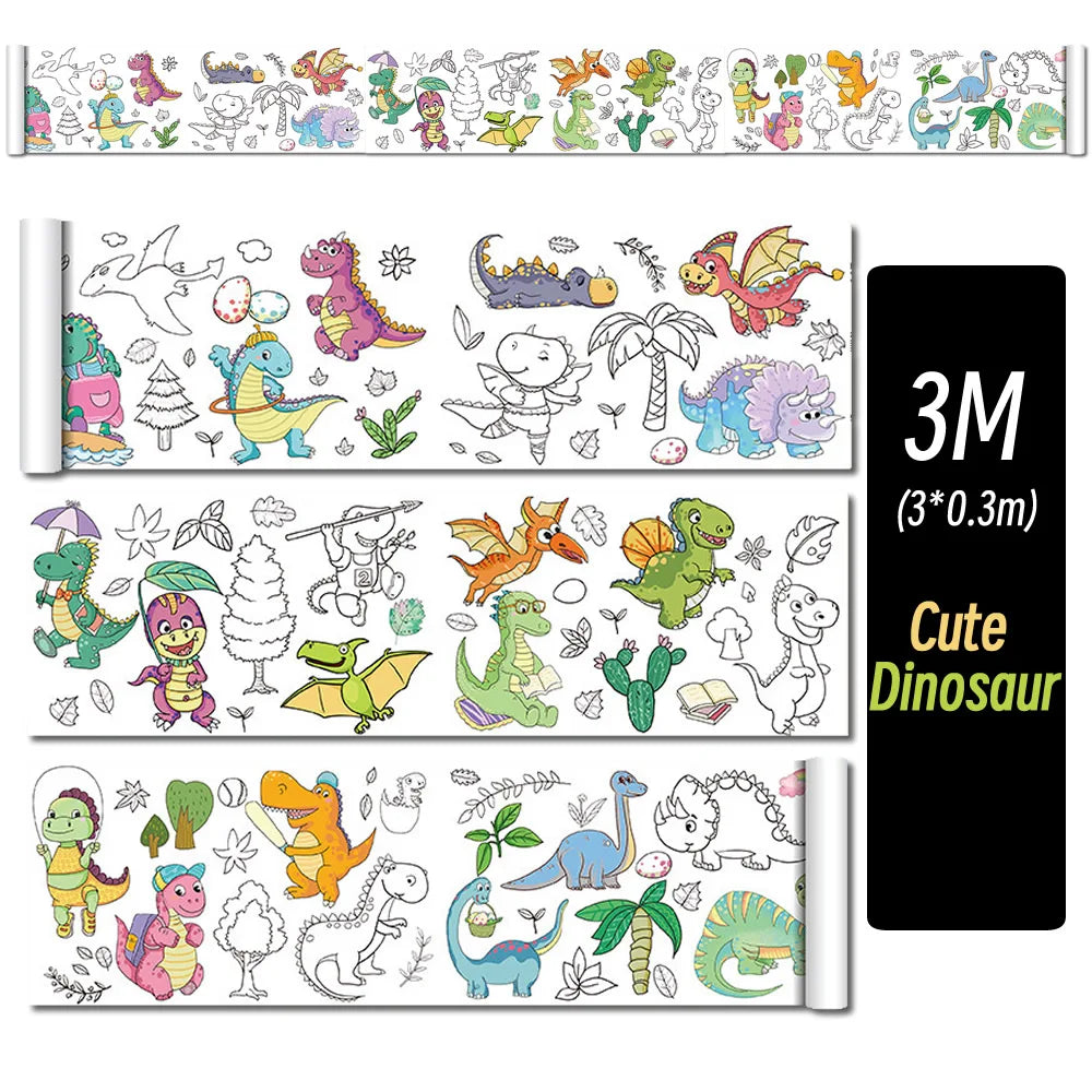 0.9/3M Space Food Animal Canvas Children's Drawing Roll DIY Coloring Paper Roll Color Filling Graffiti Paper-cut Painting School ALPENZO