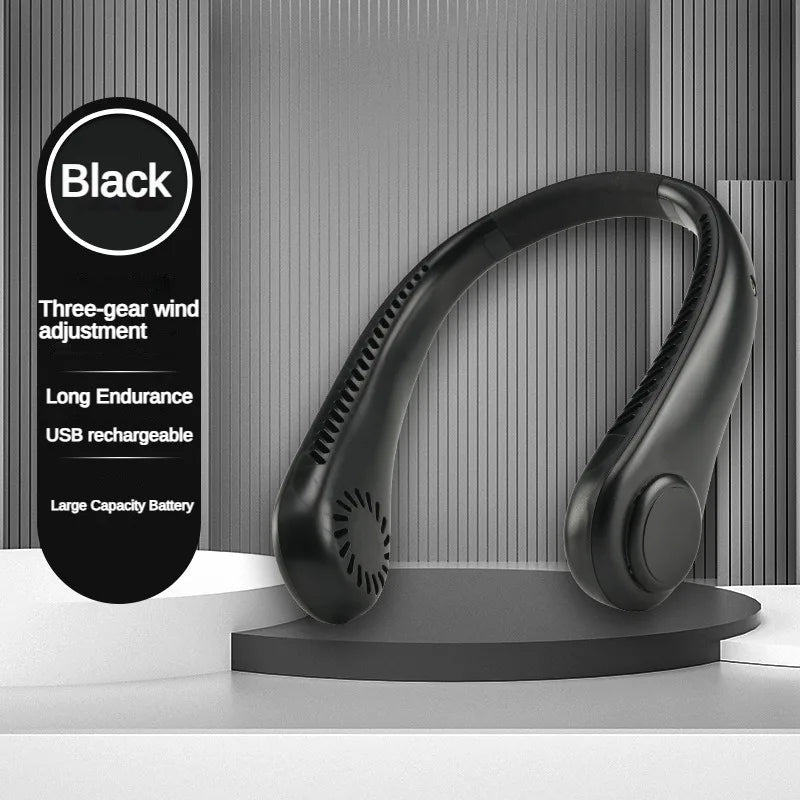 New Mini Neck Fan Portable Bladeless Hanging Neck 1200mAh Rechargeable Air Cooler 3 Speed Mini Summer Sports Fans ALPENZO