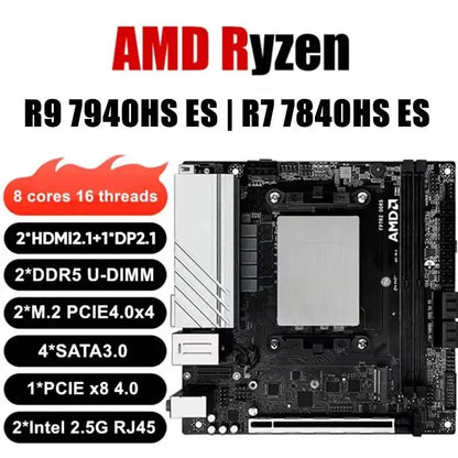 Topton NAS Gaming Motherboard AMD Ryzen 9 7940HS ES 7840HS ES 2xNVMe 4xSATA PCIEx8 2xDDR5 2x2.5G LAN Firewall NAS ITX Mainboard - ALPENZO