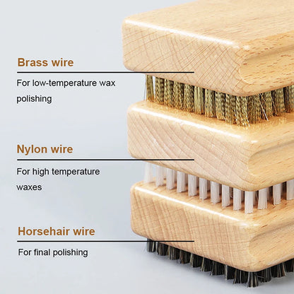 NEW 1PC Wooden Handle Brass/ Nylon/ Horsehair Ski Waxing Brush Snowboard Maintenance Tool